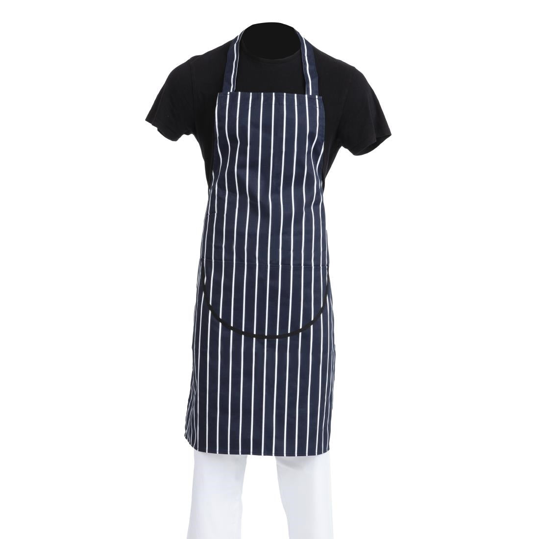 Whites Butchers Stripe Bib Apron with Pocket Blue/White • PAS-A535