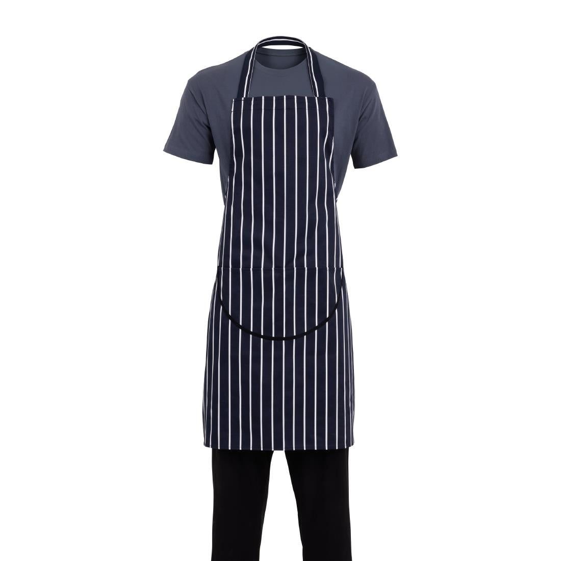 Whites Butchers Stripe Bib Apron with Pocket Blue/White • PAS-A535