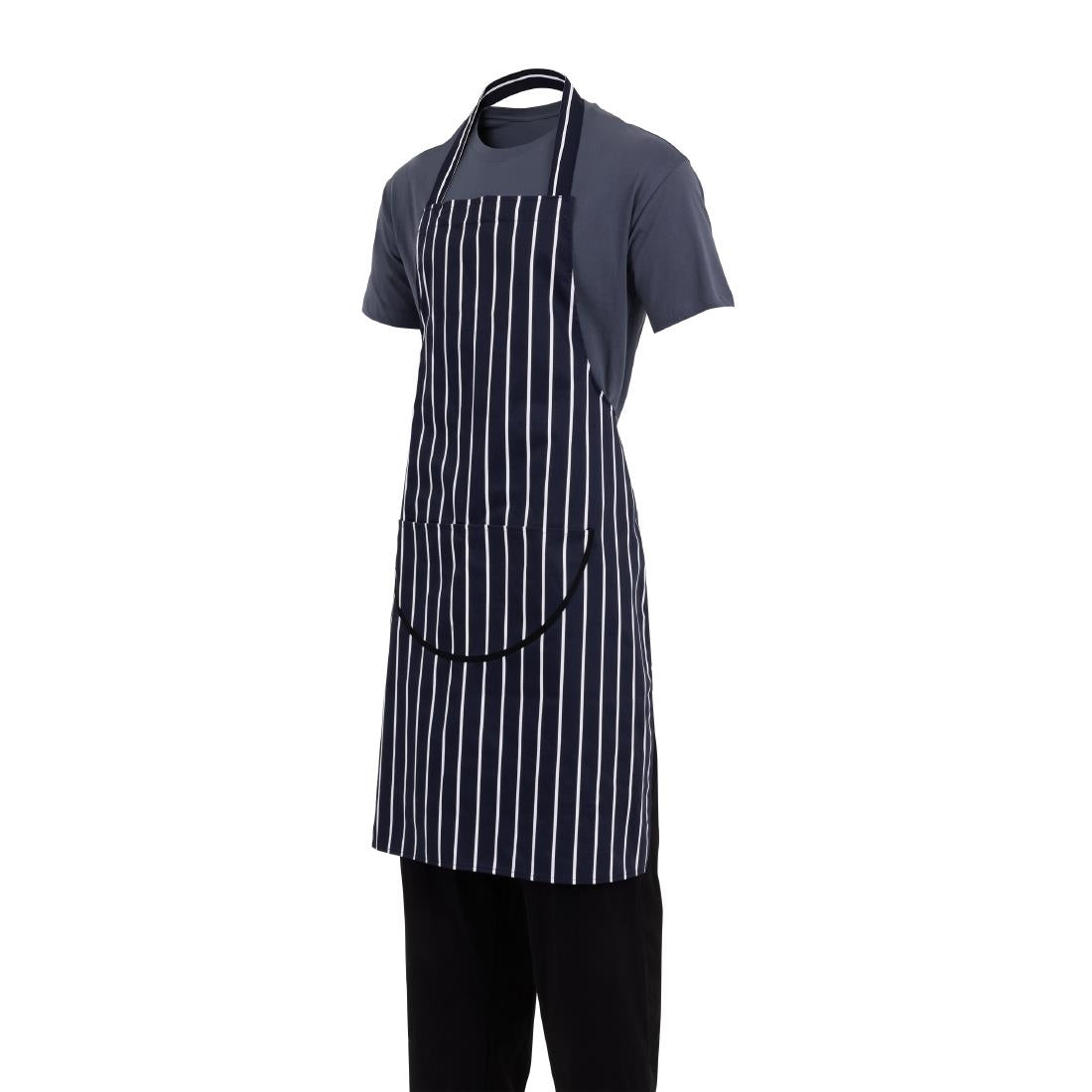 Whites Butchers Stripe Bib Apron with Pocket Blue/White • PAS-A535