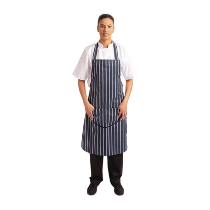 Whites Butchers Stripe Bib Apron with Pocket Blue/White • PAS-A535