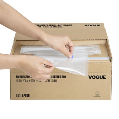 Vogue Vacuum Pack Roll with Cutter Box (Embossed) 200mm & 300mm Twin Pack (Twin Pack | 200mm  x 30m  & 300mm x 30m) • PAS-AP909