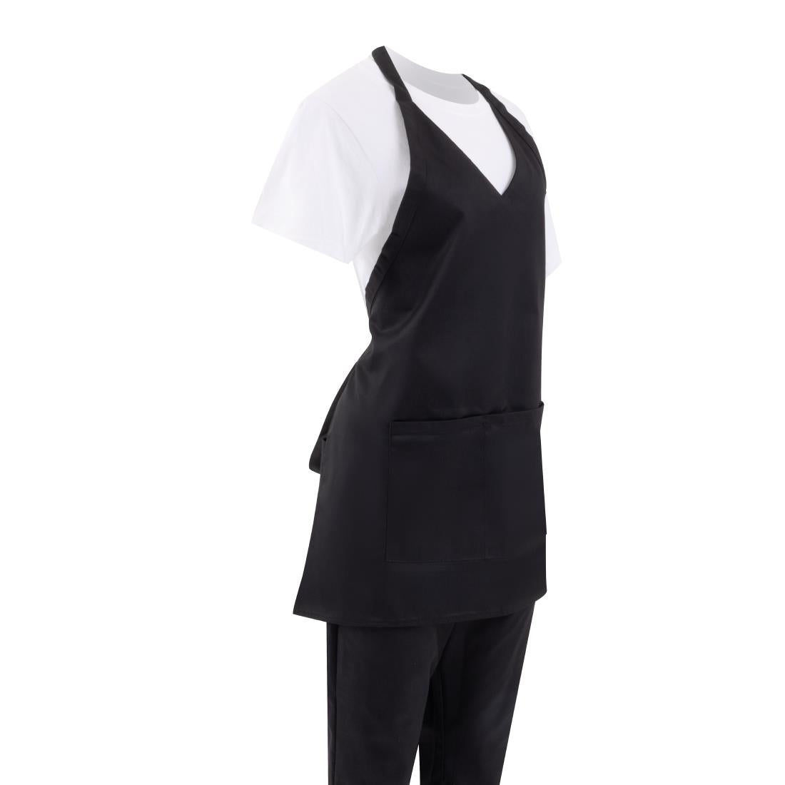 Whites V Neck Service Apron Black • PAS-B128