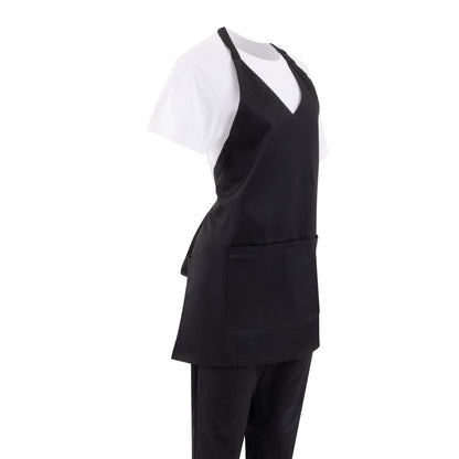 Whites V Neck Service Apron Black • PAS-B128
