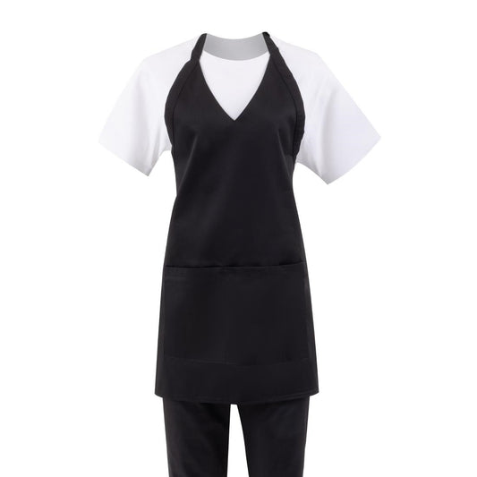 Whites V Neck Service Apron Black • PAS-B128