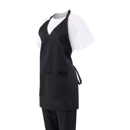 Whites V Neck Service Apron Black • PAS-B128