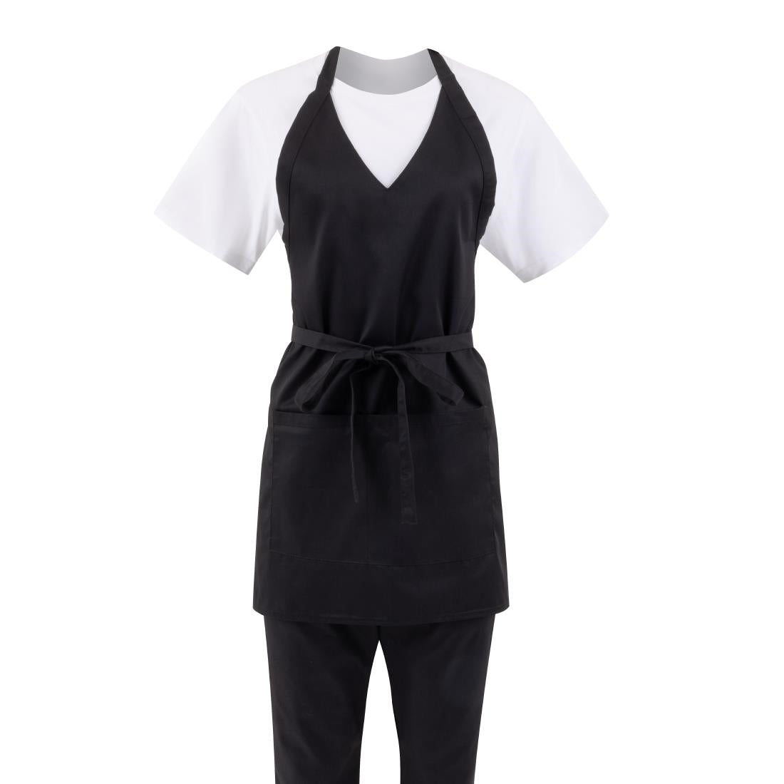 Whites V Neck Service Apron Black • PAS-B128