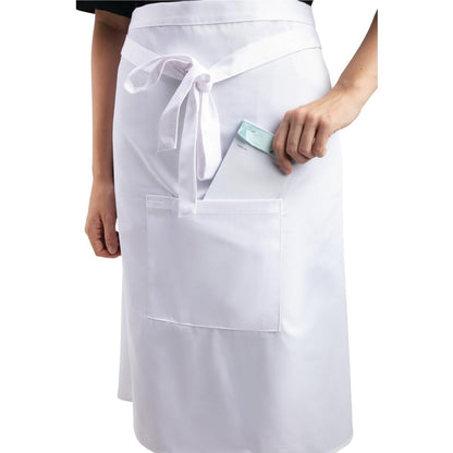 Whites Bistro Apron Polycotton White with Pocket • PAS-B132