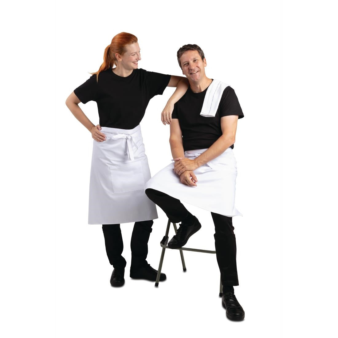 Whites Bistro Apron Polycotton White with Pocket • PAS-B132