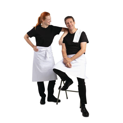 Whites Bistro Apron Polycotton White with Pocket • PAS-B132
