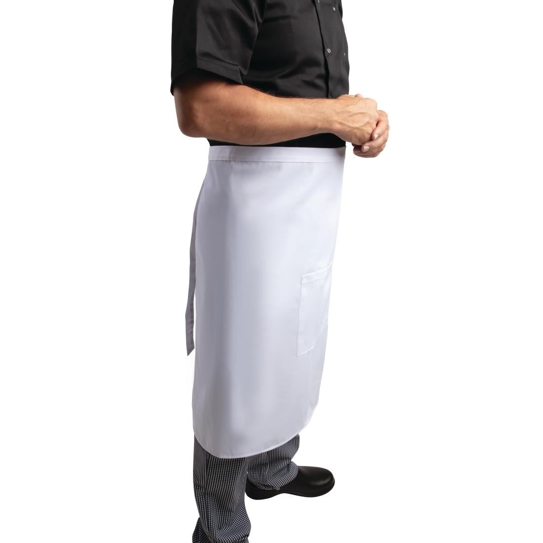 Whites Bistro Apron Polycotton White with Pocket • PAS-B132