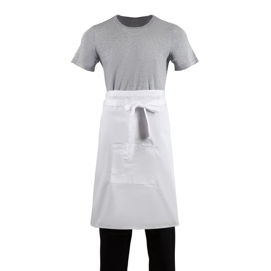 Whites Bistro Apron Polycotton White with Pocket • PAS-B132