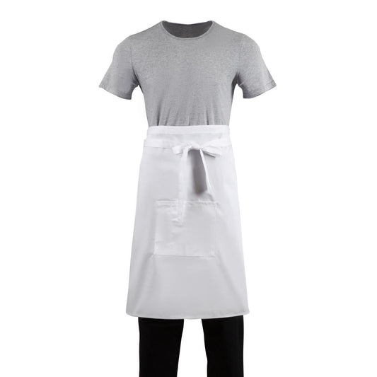 Whites Bistro Apron Polycotton White with Pocket • PAS-B132
