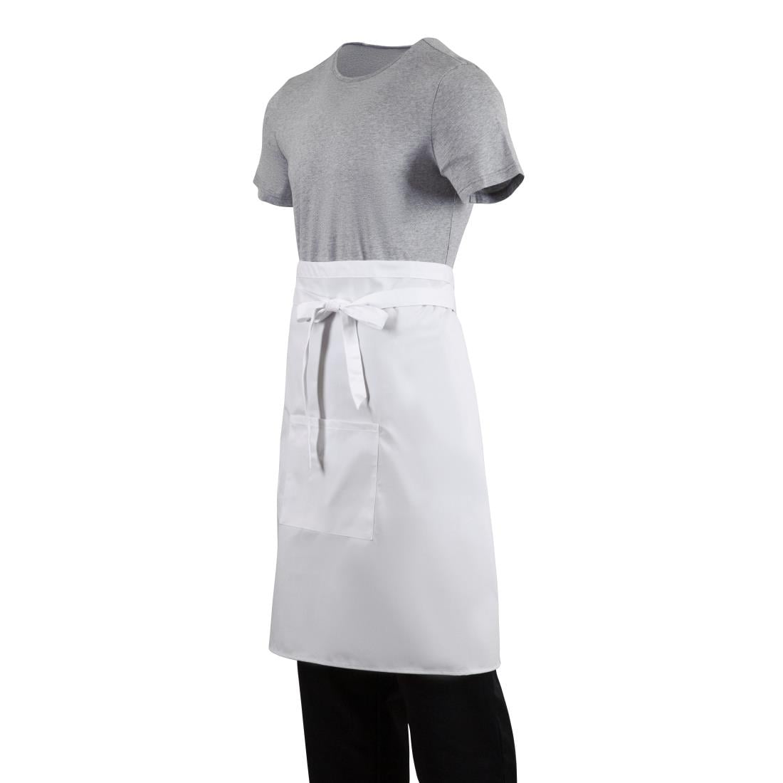 Whites Bistro Apron Polycotton White with Pocket • PAS-B132