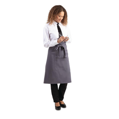 Whites Bistro Apron Polycotton Charcoal with Pocket • PAS-B158