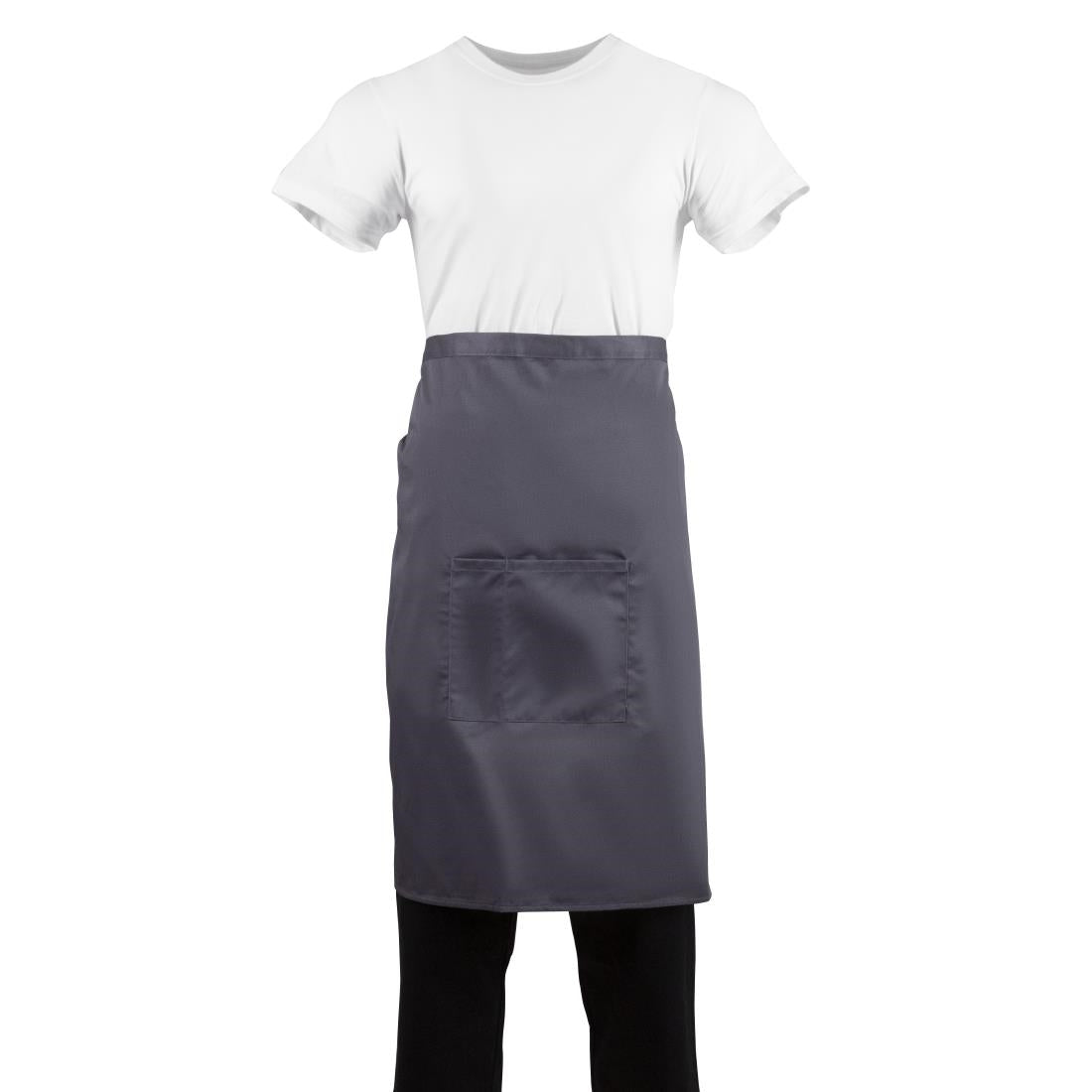 Whites Bistro Apron Polycotton Charcoal with Pocket • PAS-B158