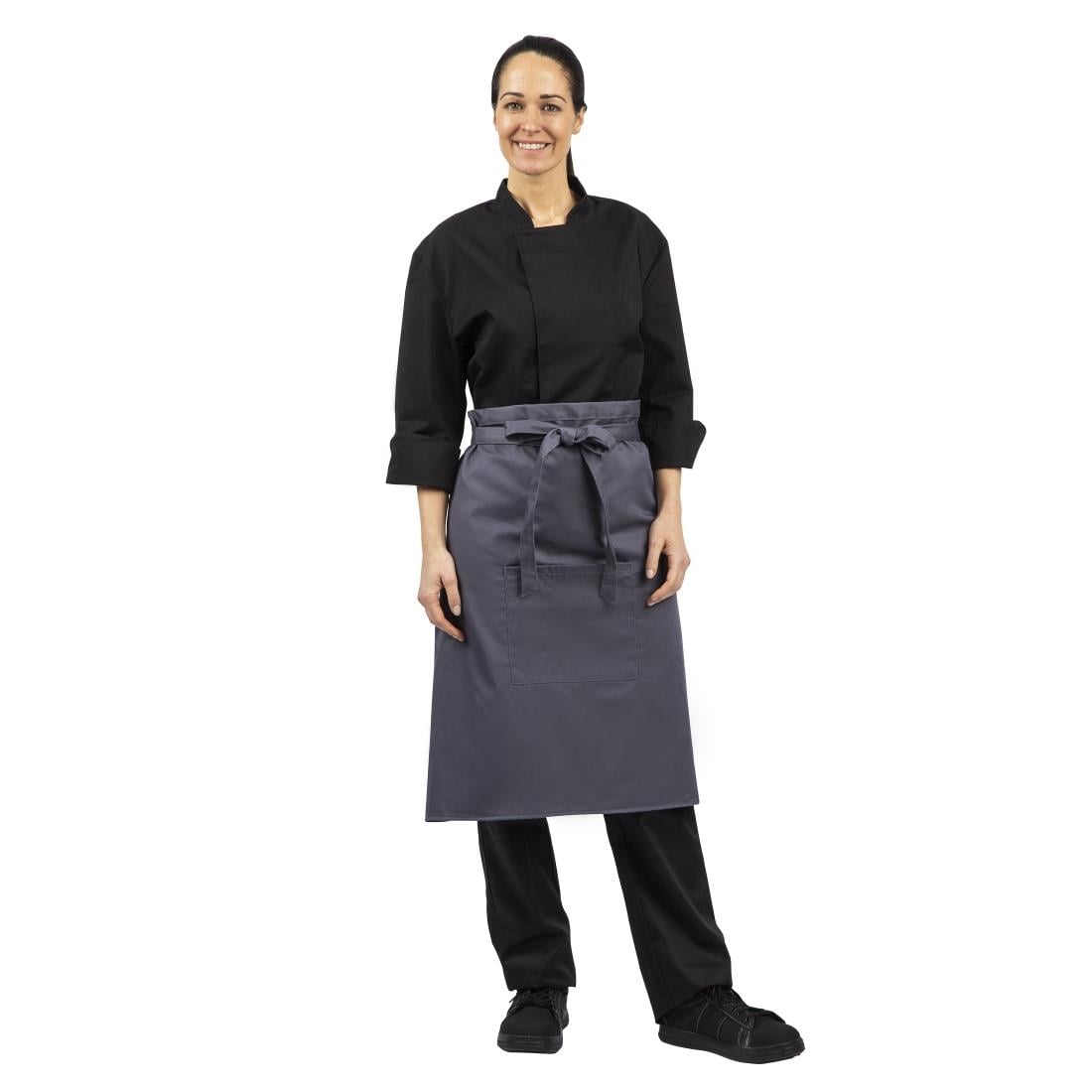 Whites Bistro Apron Polycotton Charcoal with Pocket • PAS-B158