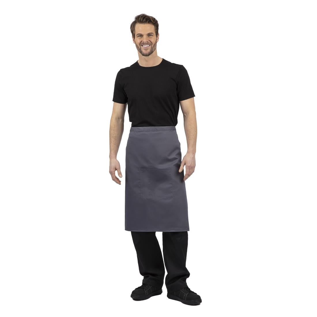 Whites Bistro Apron Polycotton Charcoal with Pocket • PAS-B158