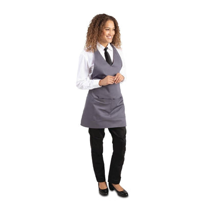Whites V Neck Service Bib Apron Charcoal • PAS-B422