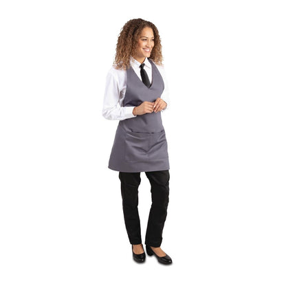 Whites V Neck Service Bib Apron Charcoal • PAS-B422