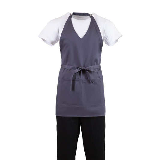 Whites V Neck Service Bib Apron Charcoal • PAS-B422