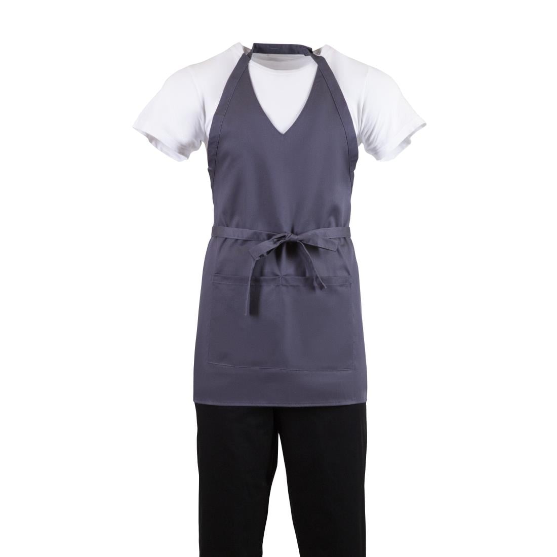 Whites V Neck Service Bib Apron Charcoal • PAS-B422