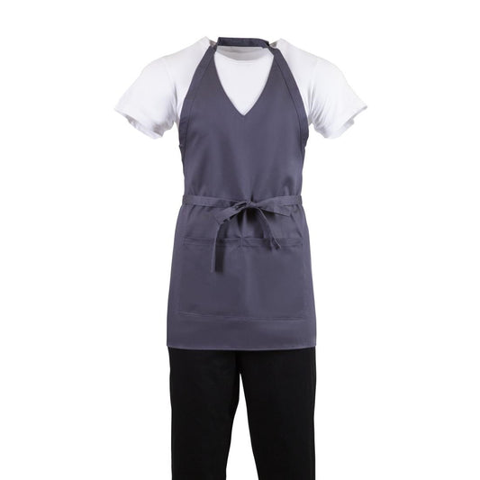 Whites V Neck Service Bib Apron Charcoal • PAS-B422