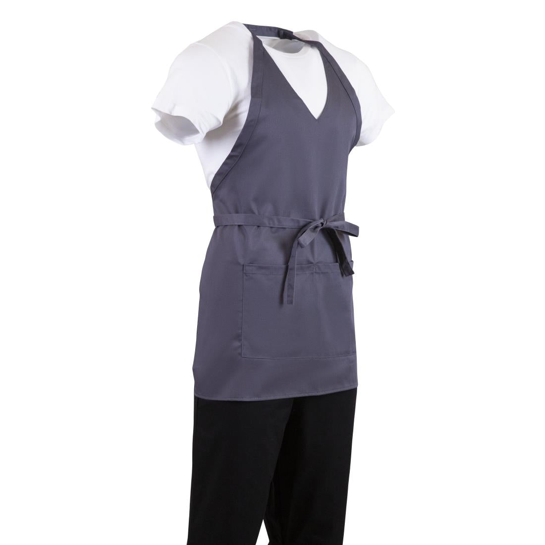 Whites V Neck Service Bib Apron Charcoal • PAS-B422