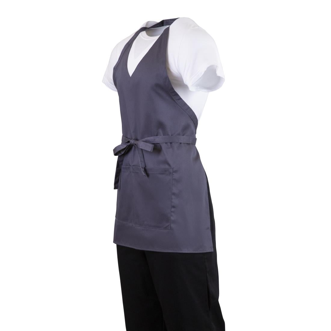 Whites V Neck Service Bib Apron Charcoal • PAS-B422