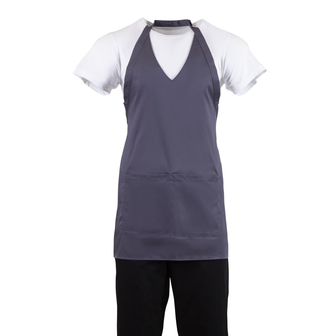 Whites V Neck Service Bib Apron Charcoal • PAS-B422