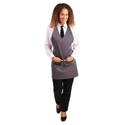 Whites V Neck Service Bib Apron Charcoal • PAS-B422