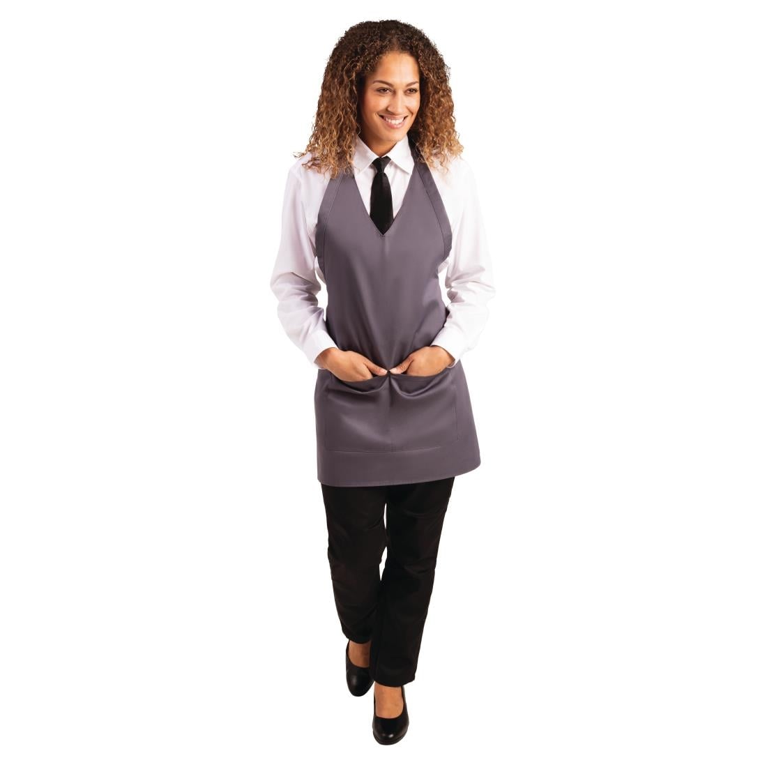 Whites V Neck Service Bib Apron Charcoal • PAS-B422