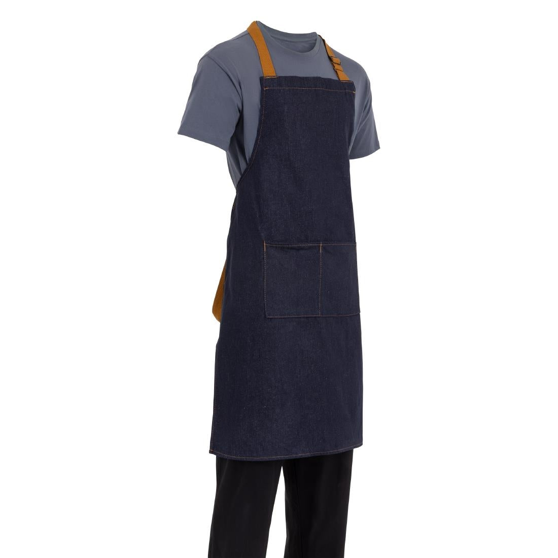 Southside Bib Apron Denim Blue with Tan Ties • PAS-B980