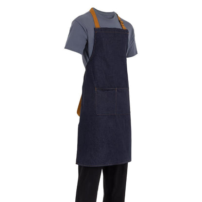Southside Bib Apron Denim Blue with Tan Ties • PAS-B980