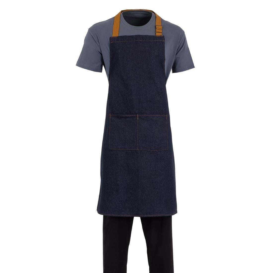 Southside Bib Apron Denim Blue with Tan Ties • PAS-B980