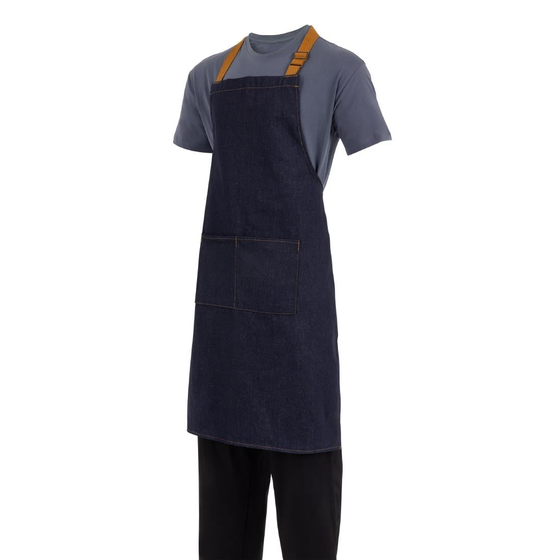 Southside Bib Apron Denim Blue with Tan Ties • PAS-B980