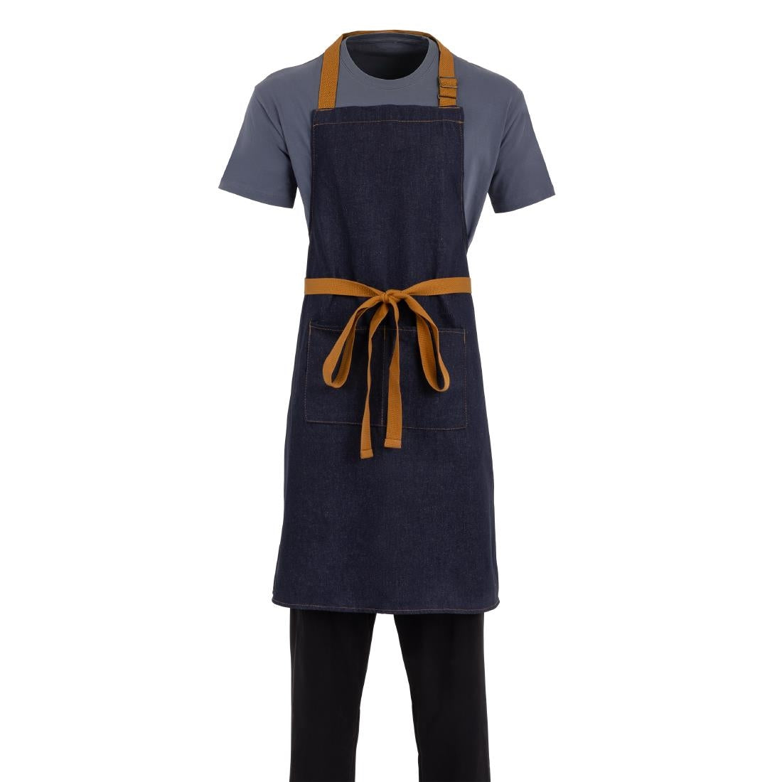 Southside Bib Apron Denim Blue with Tan Ties • PAS-B980
