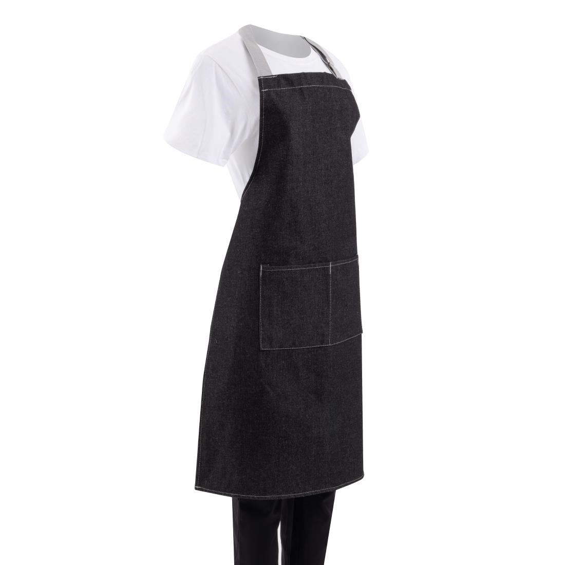 Southside Bib Apron Denim Black with Grey Ties • PAS-B981