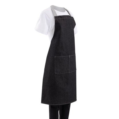 Southside Bib Apron Denim Black with Grey Ties • PAS-B981