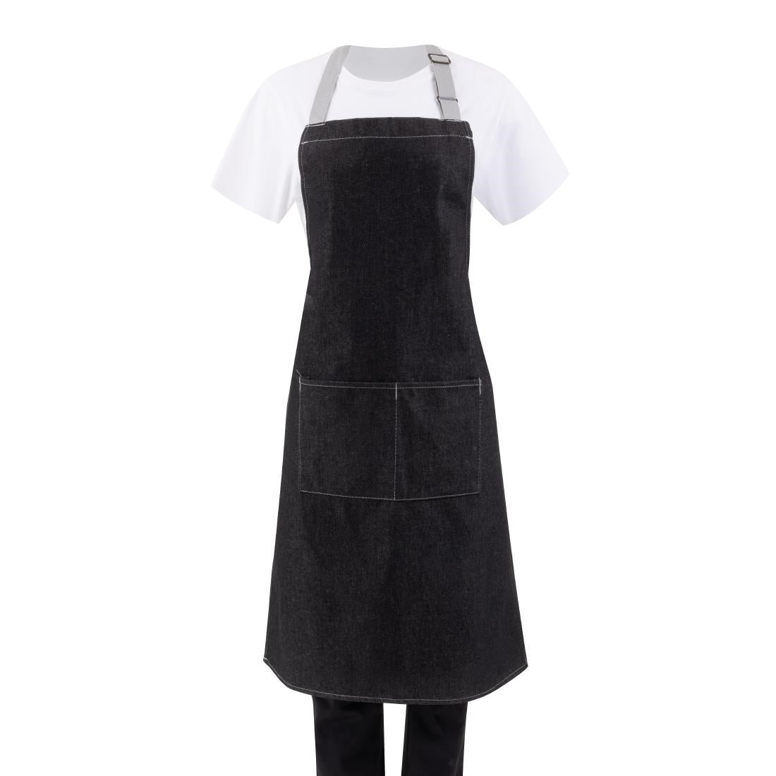 Southside Bib Apron Denim Black with Grey Ties • PAS-B981