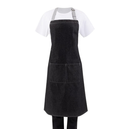 Southside Bib Apron Denim Black with Grey Ties • PAS-B981