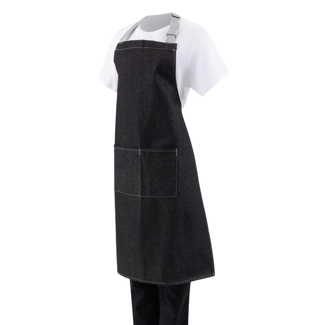 Southside Bib Apron Denim Black with Grey Ties • PAS-B981