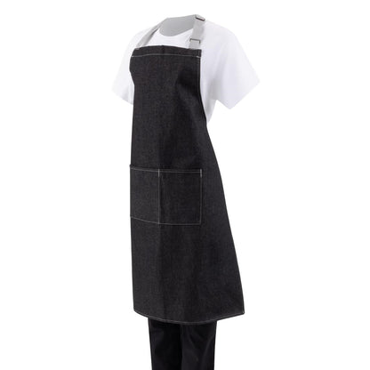 Southside Bib Apron Denim Black with Grey Ties • PAS-B981