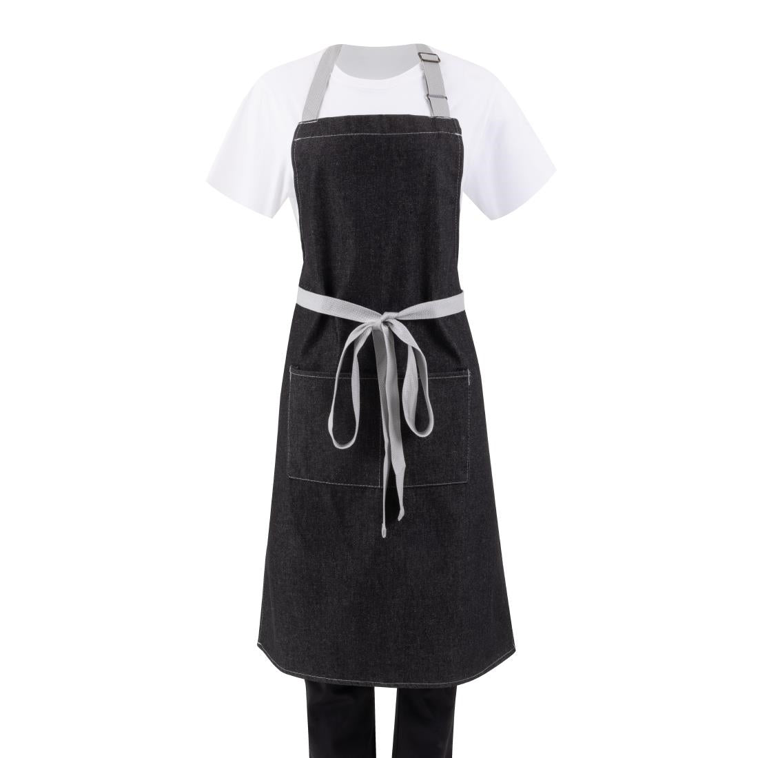 Southside Bib Apron Denim Black with Grey Ties • PAS-B981