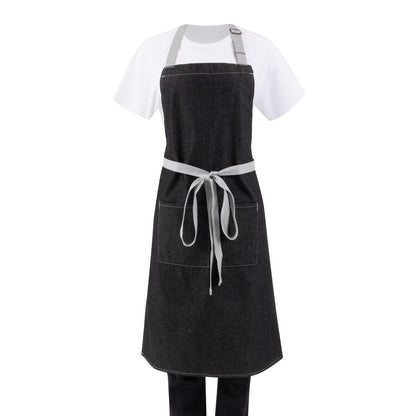 Southside Bib Apron Denim Black with Grey Ties • PAS-B981