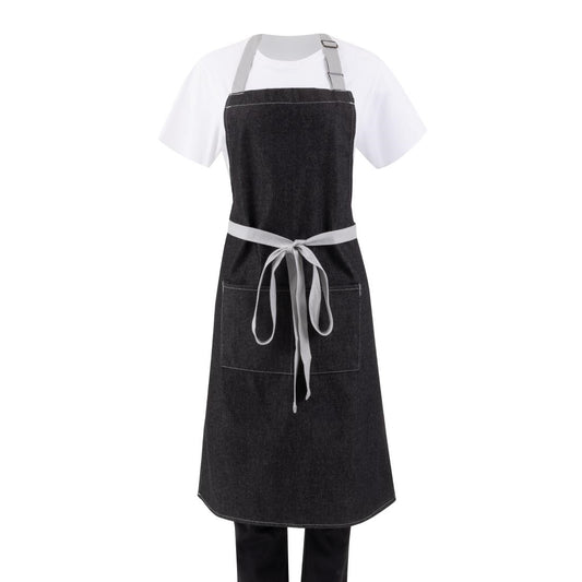 Southside Bib Apron Denim Black with Grey Ties • PAS-B981