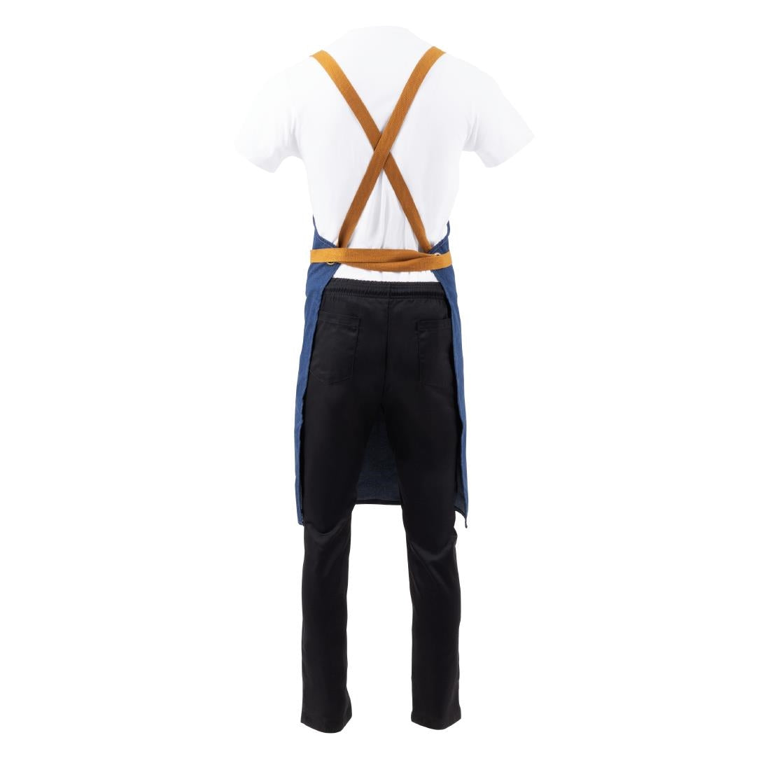 Southside X-Cross Back Bib Apron Denim Blue with Tan Ties • PAS-B984