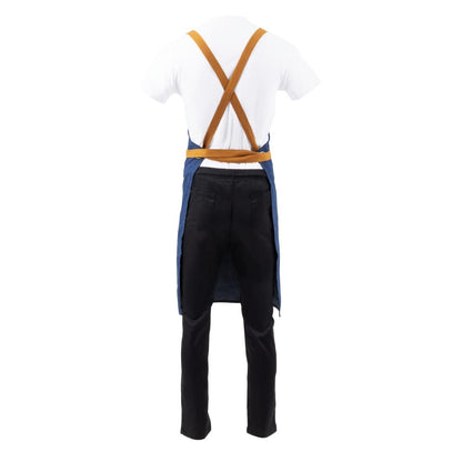 Southside X-Cross Back Bib Apron Denim Blue with Tan Ties • PAS-B984