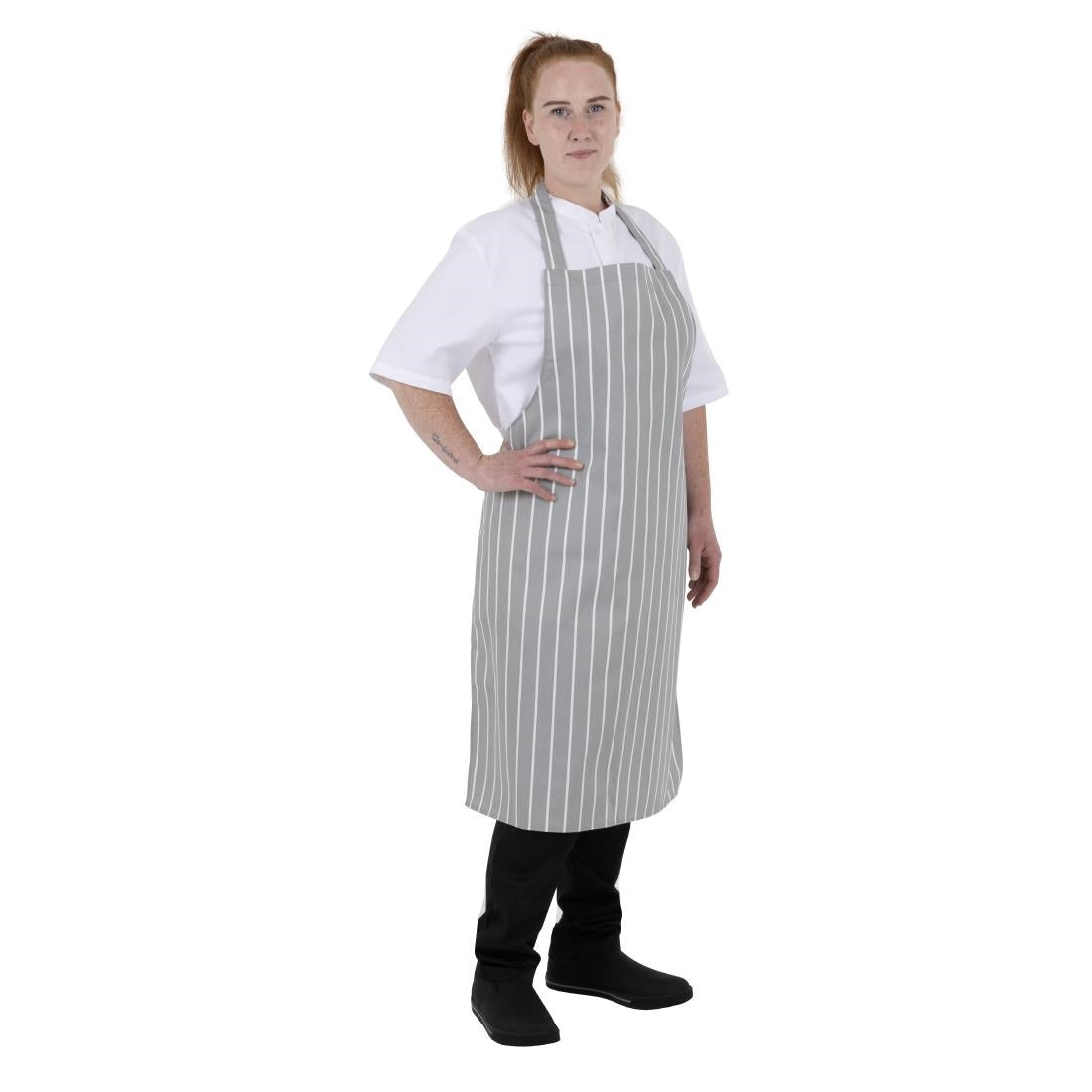 Whites Bib Apron Grey/White Butchers Stripe • PAS-BA111