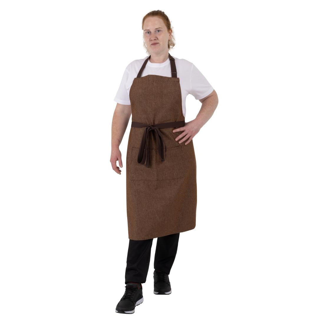 Southside Bib Apron Denim Tan with Brown Ties • PAS-BA119