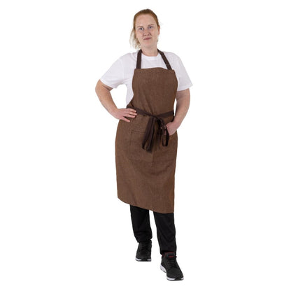 Southside Bib Apron Denim Tan with Brown Ties • PAS-BA119